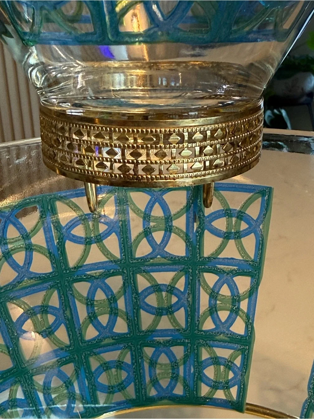 Vintage MCM Pasinski Complete Blue & Green/Gold Chip & Dip Snack Bowl Set